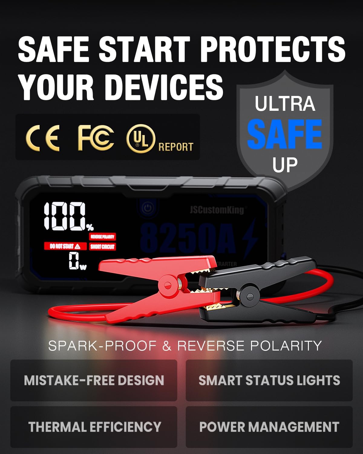 8250A Jump Starter Battery Jump Starter Battery Pack with PD-65W (for All Gas or 10.0+L Diesel), 12V Potable Car Jump Start with 4.01 inch HD Screen, 2 USB Power Bank 24-Months Stand-by Time