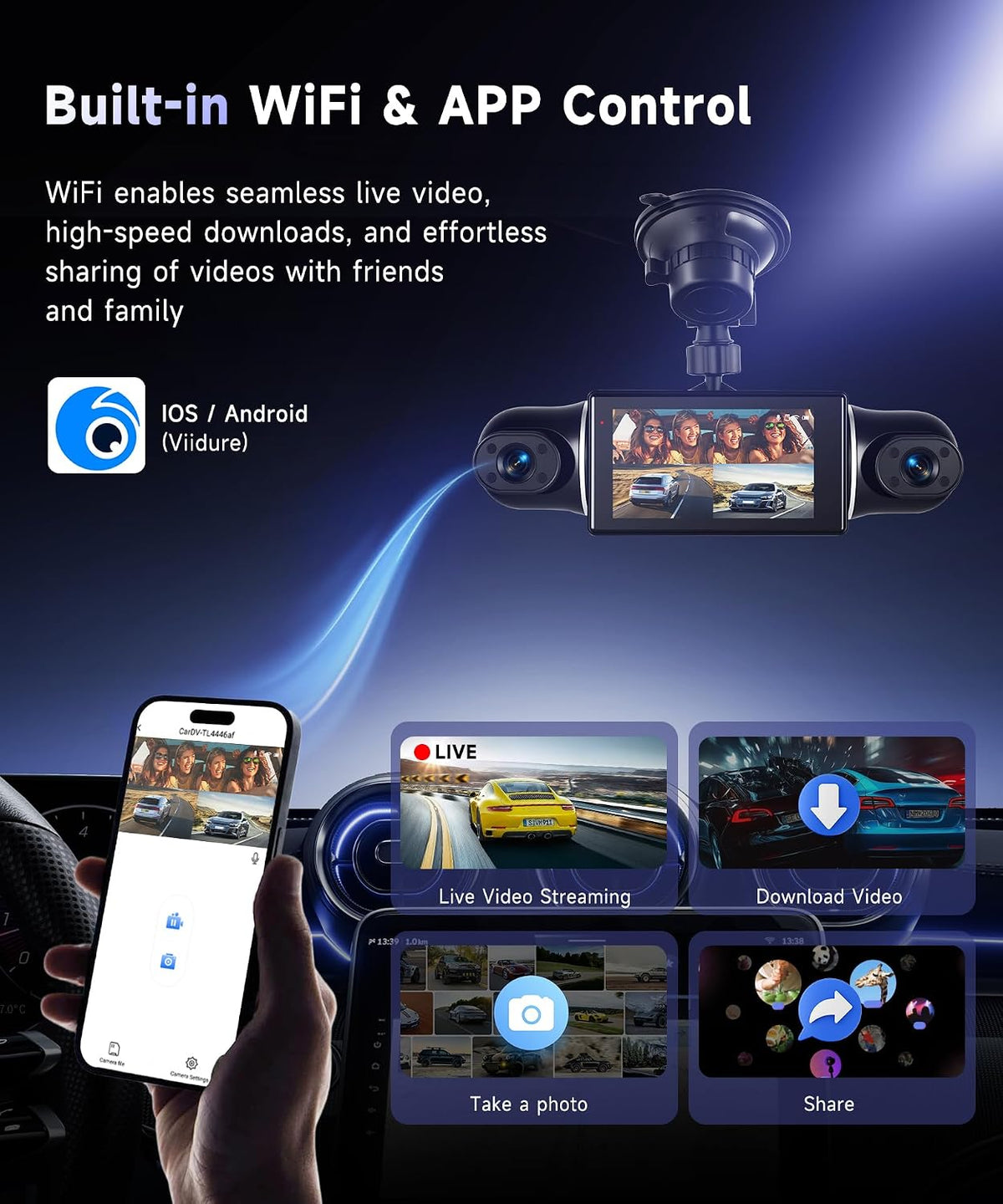 360° Dash Cam Front/Rear/Inside/Side 4-Channel Dash Camera FHD 2K+1080P×3 Car Dash Cam with WiFi, APP Control, 64GB SD Card Included, 8 IR Night Vision, G-Sensor, 24/7 Parking Mode