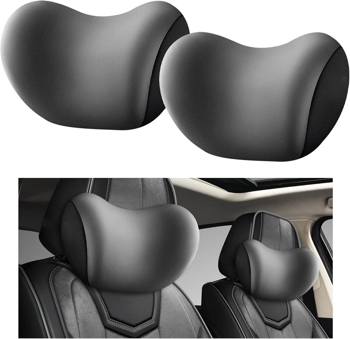 Car Headrest & Lumbar Support Cushion, Ergonomic Memory Foam Car Neck Back Support w/Removable Cover, Universal Breathable Lumbar Cushion Headrest Pillow with Adjusatble Strap (Sky Blue)