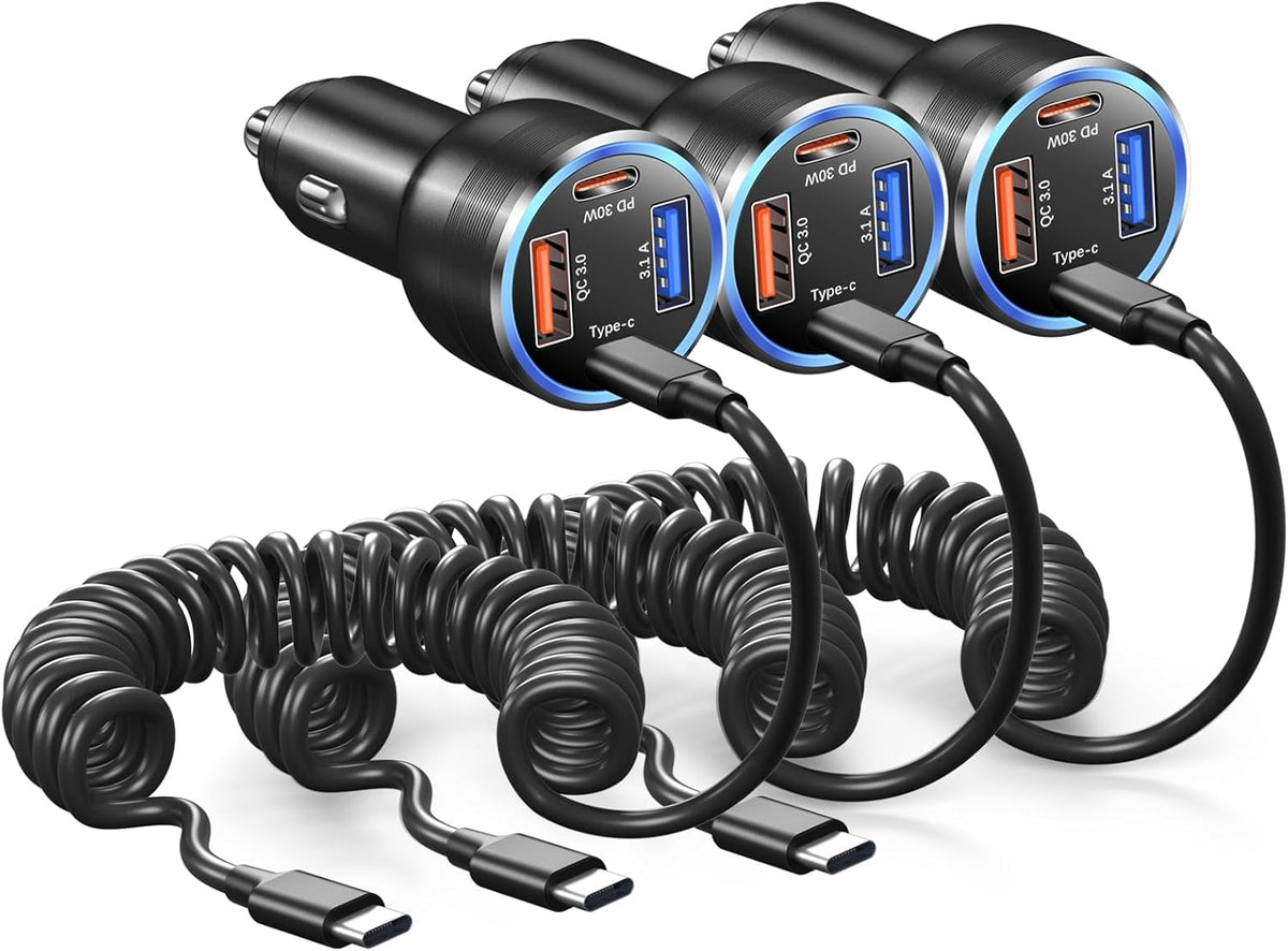 USB C Car Charger, 65W 4-Port Super Fast Charging Cigarette Lighter Adapter