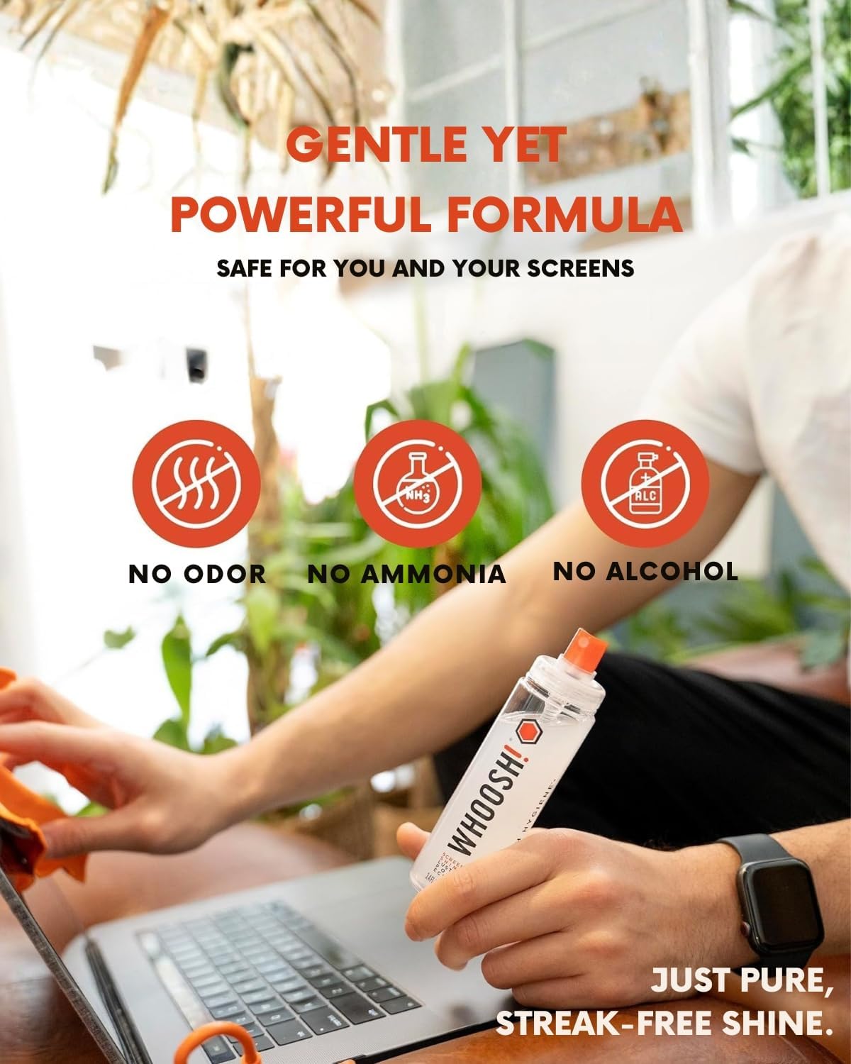 WHOOSH! Screen Shine Go - 1 fl oz Refillable Screen Cleaner Kit with Microfiber Cloth for MacBook, Phone, iPad & Eyeglasses - Powerful Streak-Free Cleaning - Pocket-Sized, TSA-Approved for Travel