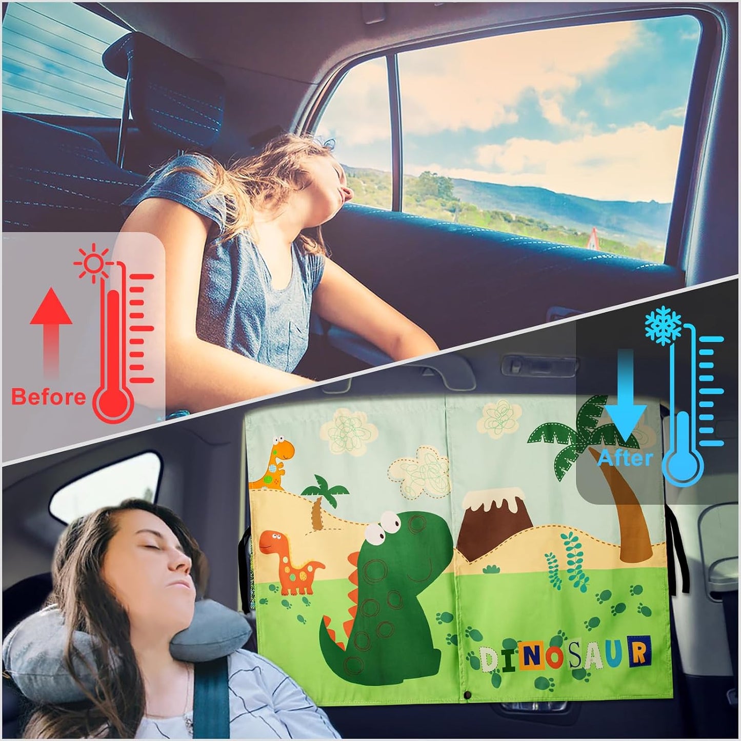 Car Window Shades with Cute Patterns, 2pcs Magnetic Car Curtains for Privacy Protection Full Covers/Half Shade Options, Auto Sunshades Sunglare/UV Blocker