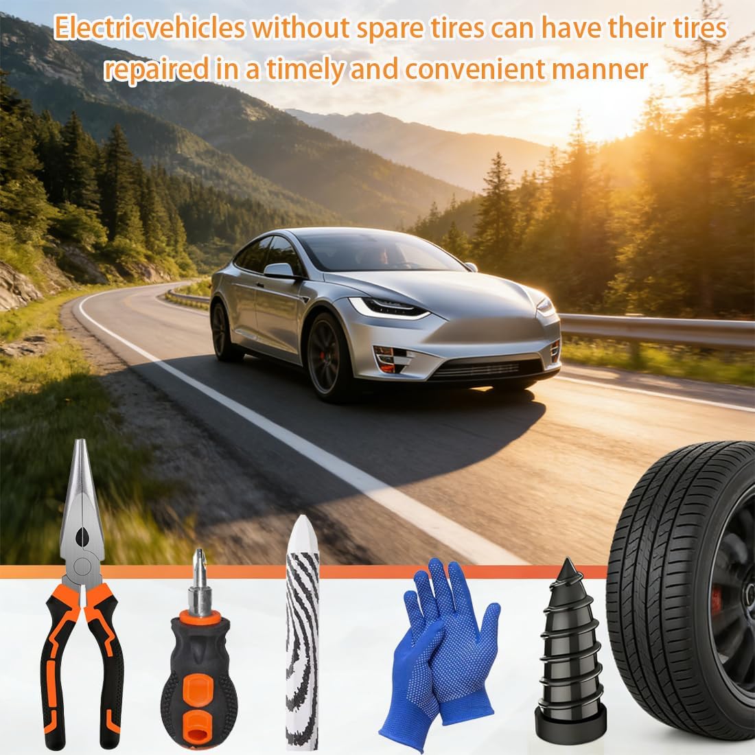 100PCS tire Repair Rubber Nail kit,Fix Without Tire Removal,Three Sizes tire Screw Plugs Tread Repair for Car,Truck,Motorcycle,SUV,Includes Tools Portable Case.
