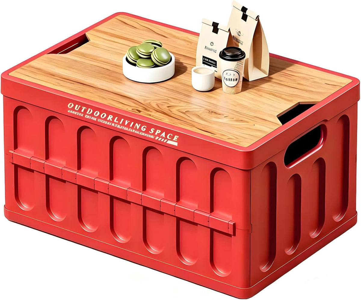 Collapsible Storage Bins Box with Lids and Handle, 25L Portable Storage Crate Containers Totes, Stackable Foldable Camping Basket Supplies for Camp Fishing,Car RV, Office, Outdoor (Red, 16.14")