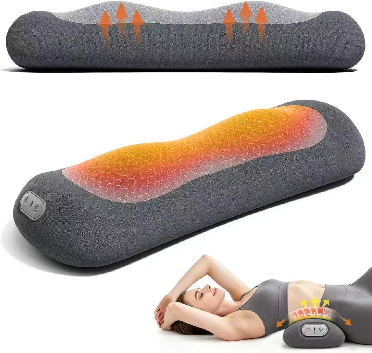 Yunari 2026 Upgraded Cordless Triple Fusion Back Massager, Lumbar Support Pillow with Heat, Vibration and Dual Airbag Stretching, Ideal for Home, Office, Car and Travel(Gray,5.79"/10.91"/7.68")