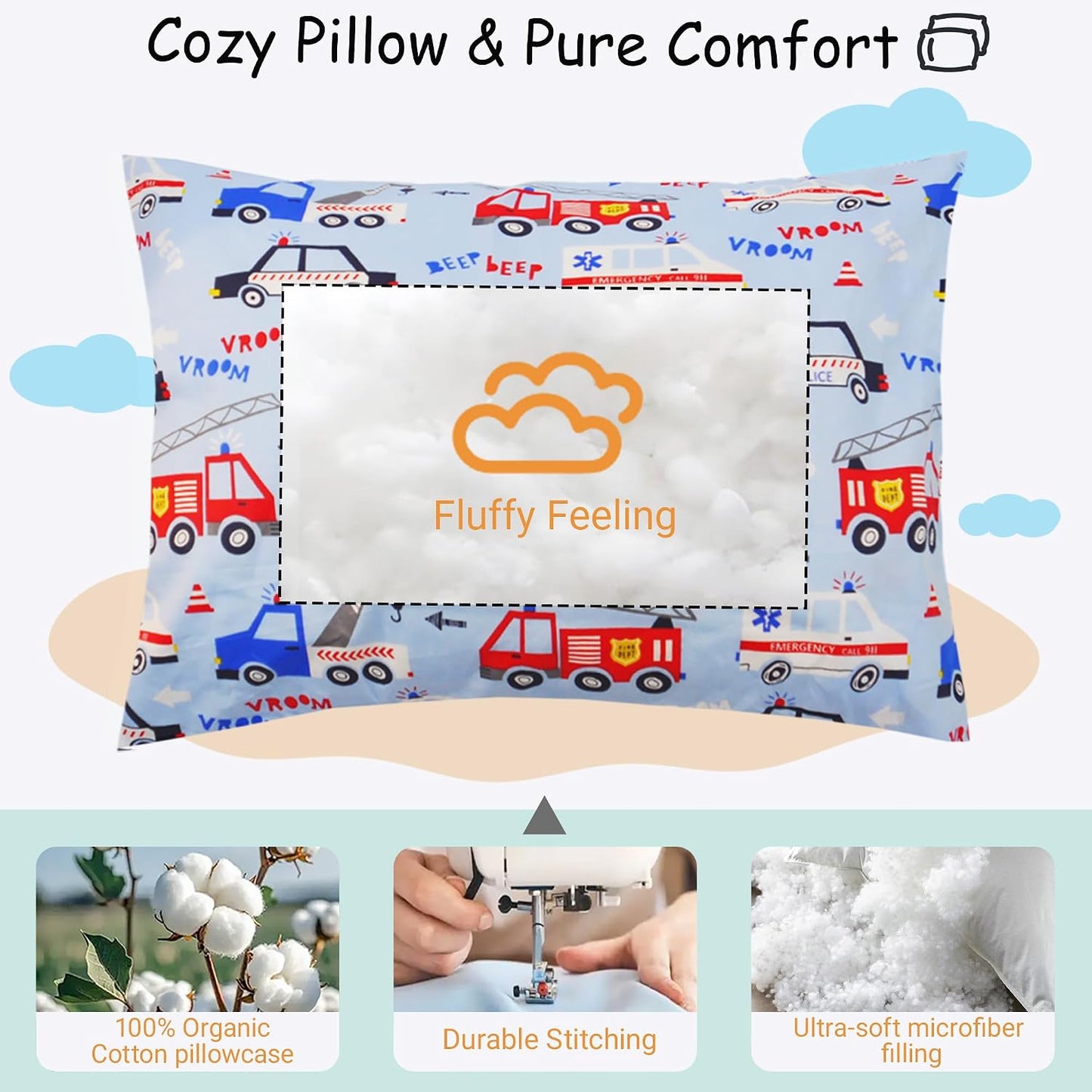 ZPECC Toddler Pillow with Pillowcase 2 Pack - 13x18 Organic Cotton Hypoallergenic Kids Pillow, Baby Essentials for Travel Crib Daycare Stroller (Intended for Age 2 and up) Car