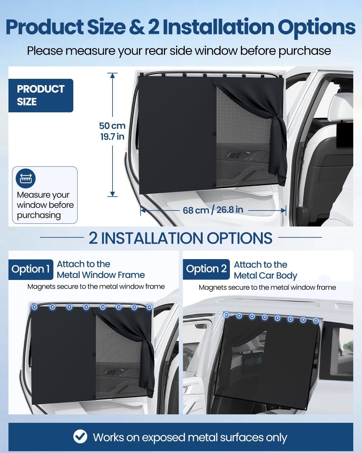 Car Window Shades, [Upgraded] 8 Strong Magnets Magnetic Side Window Sun Shade [2 Pack] - Dual Layer UV Ray Protection Car Sunshade for Baby, Kids & Pets - Universal Fit for SUV, Sedan & Trucks