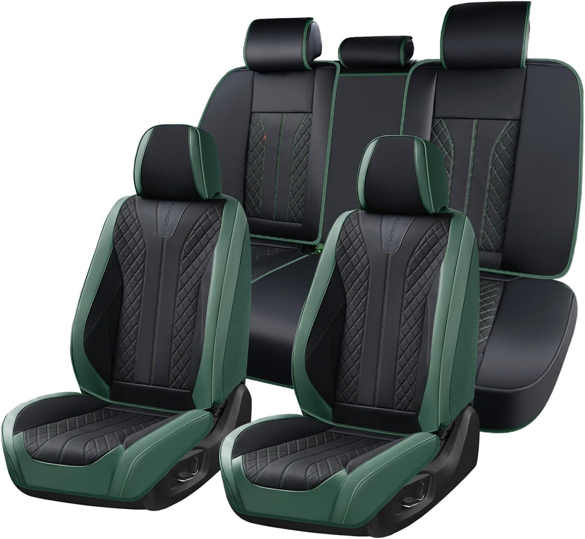 FLORICH Leather Seat Covers Full Set Automotive Car Seat Cover Front and Back Waterproof Auto Seat Covers Full Coverage Car Seat Protector Cushion Universal Fit for Most Cars SUV Trucks, Black&Green