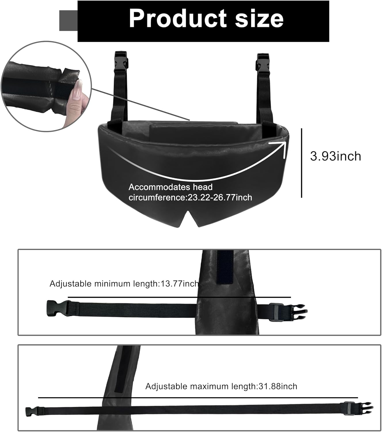 Travel Pillows for Airplanes, 2 Pack Airplane Head Strap with Silk Eye Mask for Sleeping, Long Flights & Car Road Trips 360°Headrest Neck Support, Stops Bobbing, Small & Compact (Black)