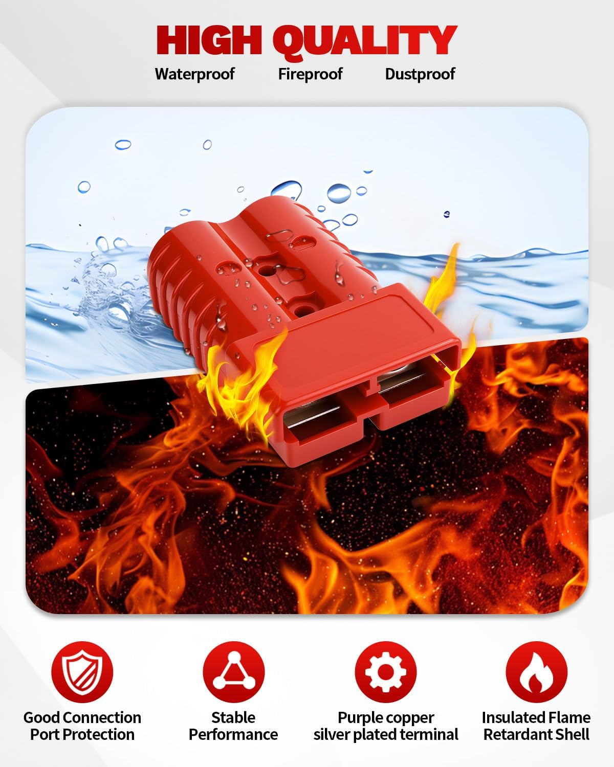 350A-600V Battery Quick Connect/Disconnect with 2/0 AWG, 6 PCS Jumper Cable Plug Connector, Compatible with Anderson Connector for Rescue Winch, Motor Recovery, Winch Trailer, Traction System (Red)