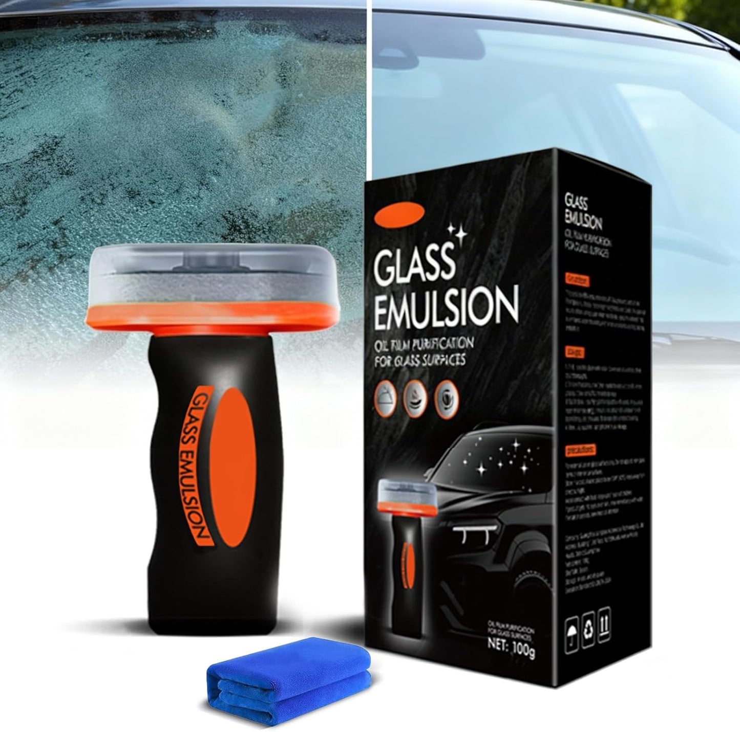 Glass Oil Film Remover for Car, 2026 Upgraded Automotive Oil Film Cleaning Brush, Hand-Held Glass Emulsion Cleaner for Car Windshield, Windows and Mirrors