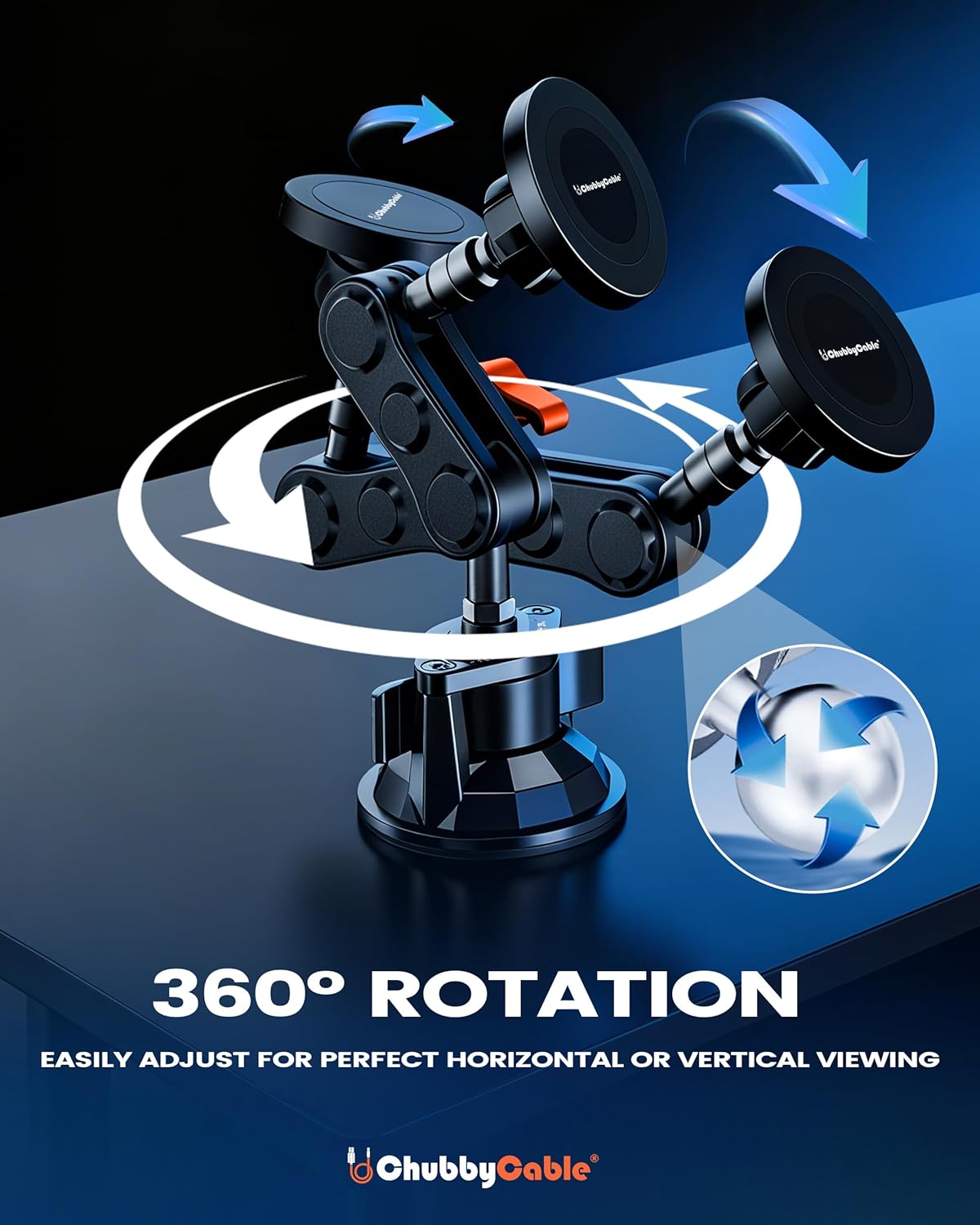 chubbycable ChubbyGrip Magnetic Car Phone Mount with Heavy-Duty Suction Cup
