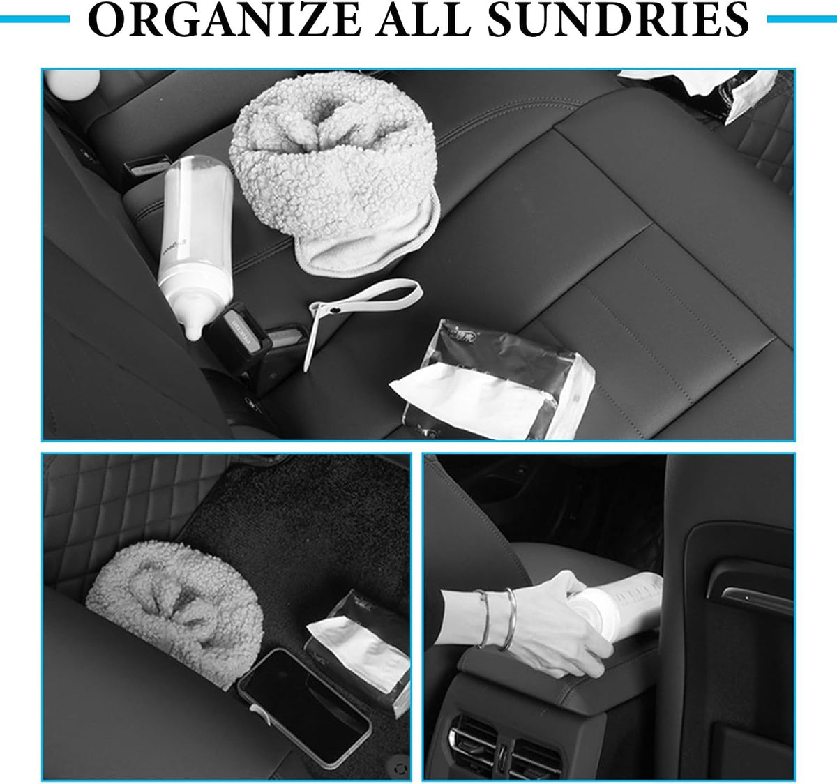 Car Seat Back Organizer with 2 Drink Cup Holder, Headrest Rear Seat Storage Organizer with Tissue Box and Hook, Multi-Functional Backseat Hanging Storage Box for Kids Travel (Black)