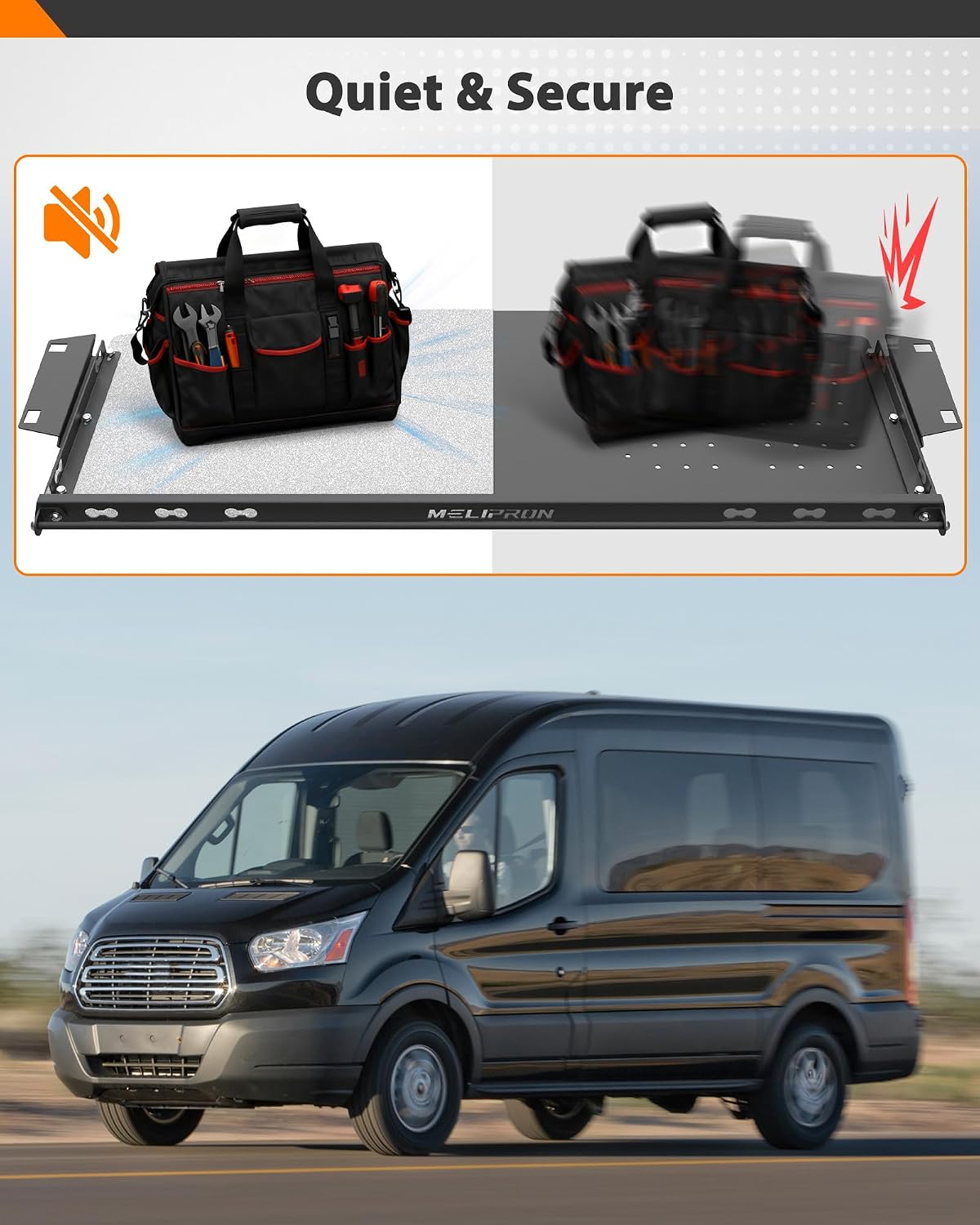 MELIPRON Van Headliner Shelf & Curtain Rod Fit for 2015–2026 Ford Transit Medium & High Roof, Overhead Storage Shelf with Modular Mounting Slots, No-Drill Installation for Organized Van Storage