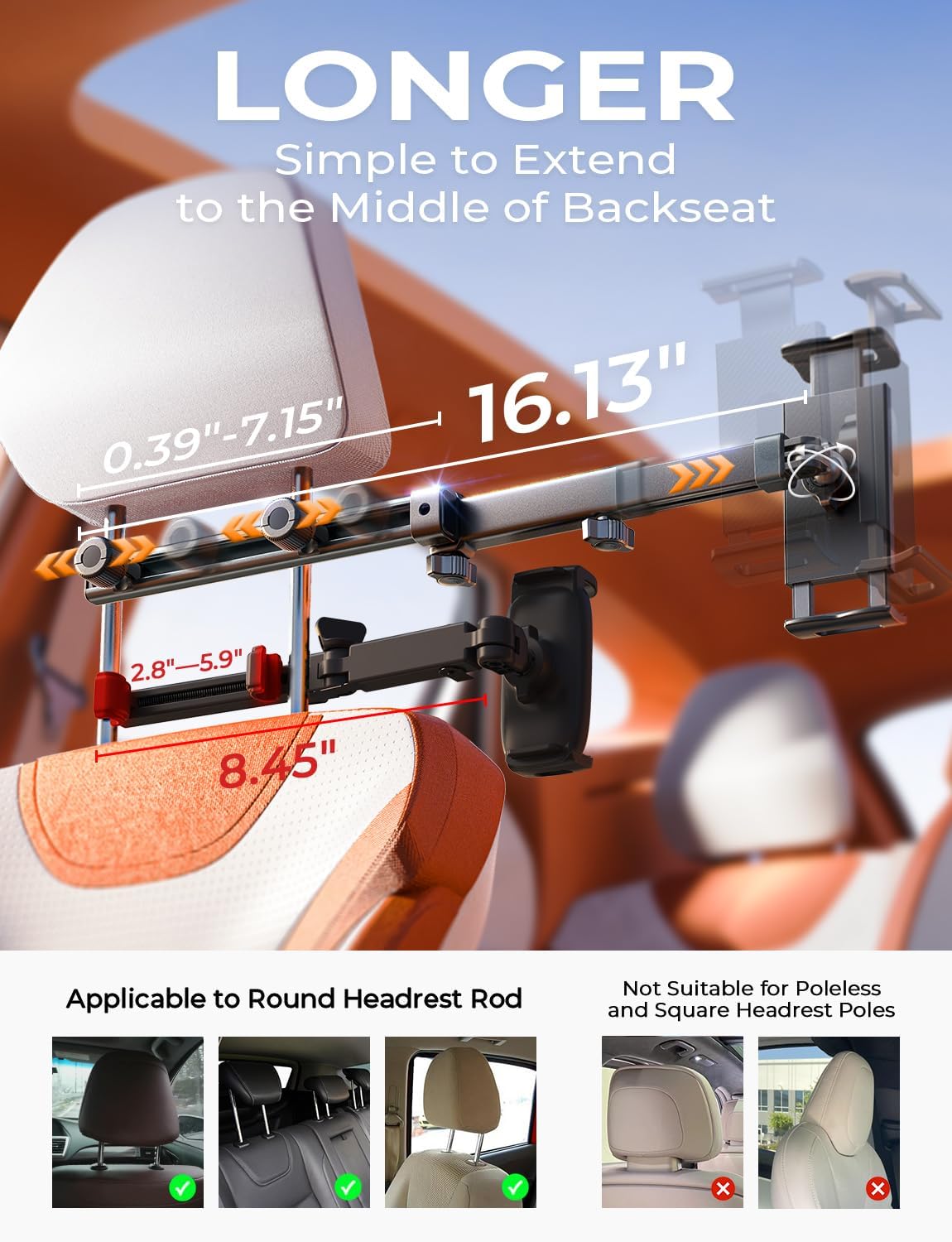 LISEN for iPad Holder Car Tablet Mount, Road Trip Essentials Toddler Kids Travel Gifts, Car Accessories for Women Interior Organizer Mens Truck 3in1 Tablet Holder for Car Camping Back Seat Headrest