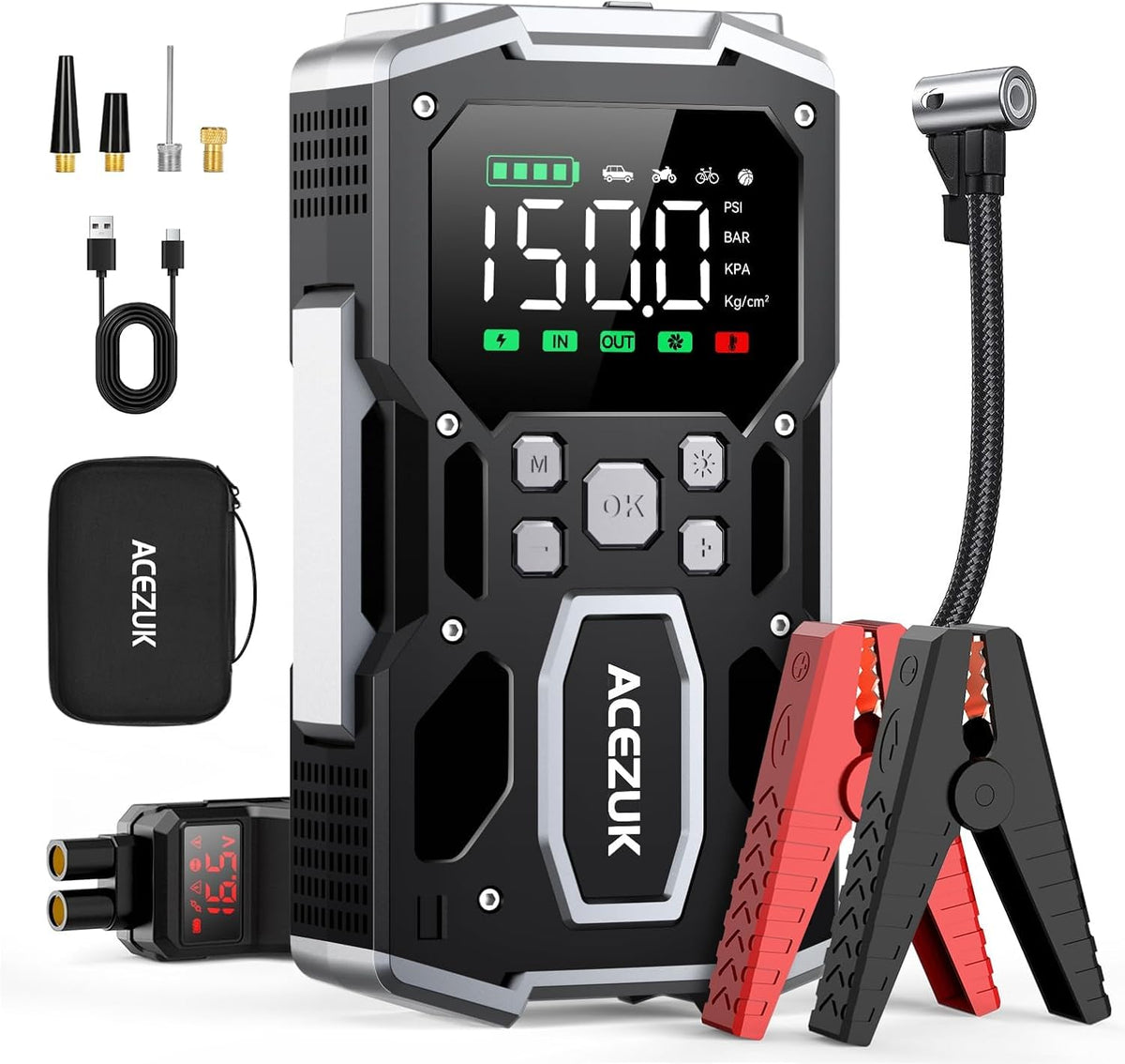 ACEZUK 8000A Jump Starter with160 PSI Air Compressor, All Gas/10L Diesel