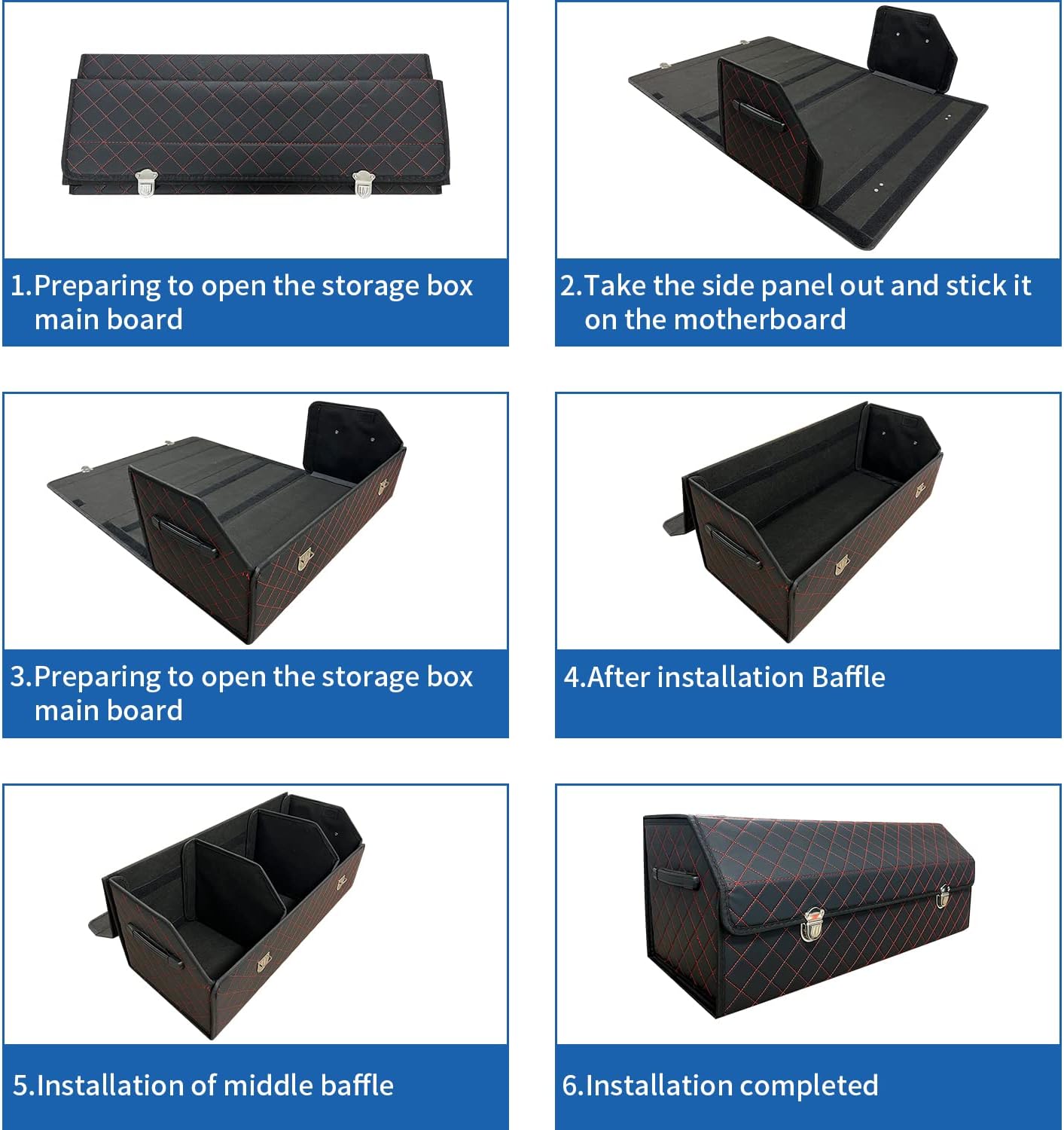Car Trunk Organizer with Lid,Foldable Faux Leather Cargo Storage Box,3 Compartments,Collapsible Multi-Functional for SUV,Sedan,Vehicle Trunk