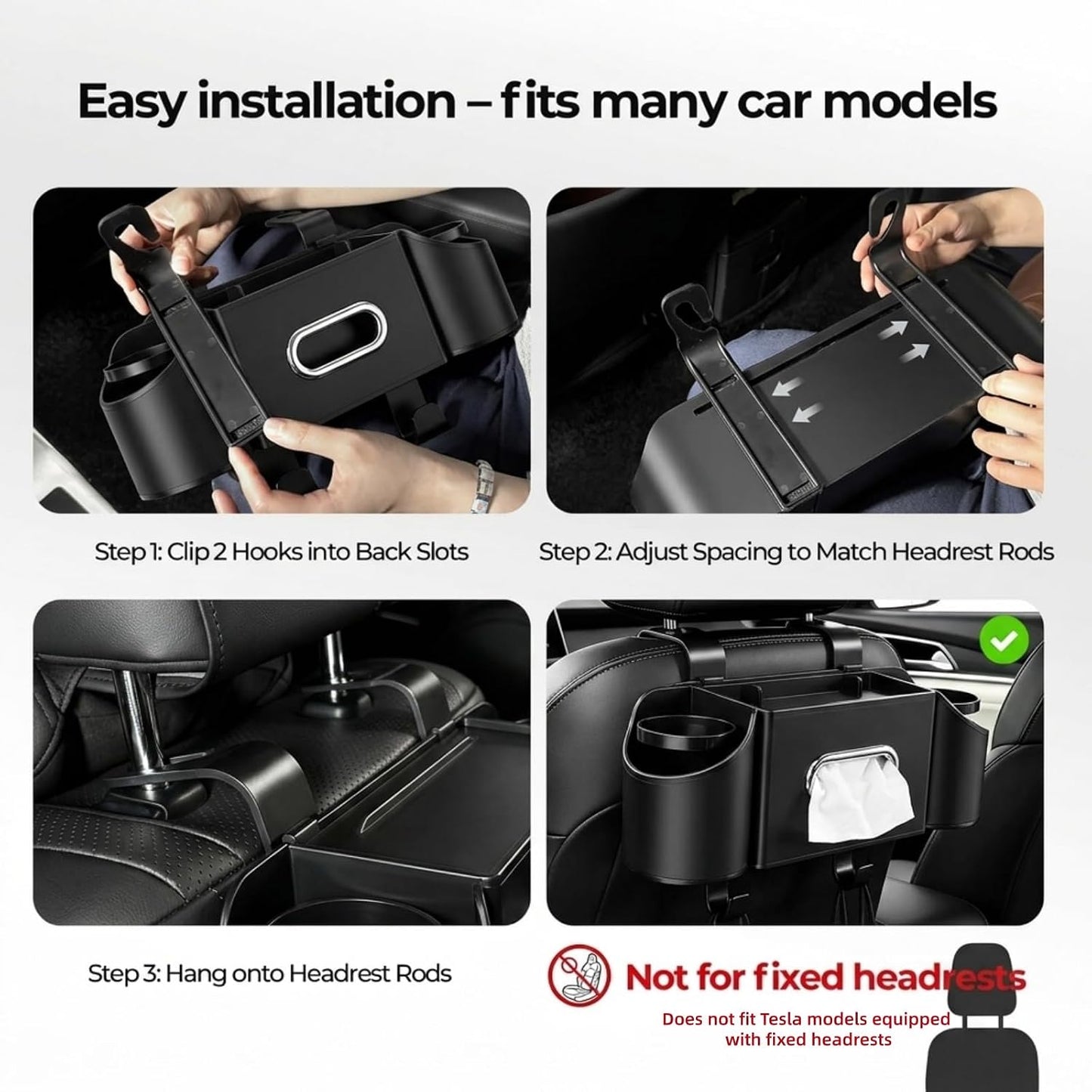 Back Seat Car Organizer, Nappa Leather Car Seat Organizer with Cup Holders and Tissue Box, Premium Hanging Storage Bag for SUV Truck Road Trip (Light Brown)