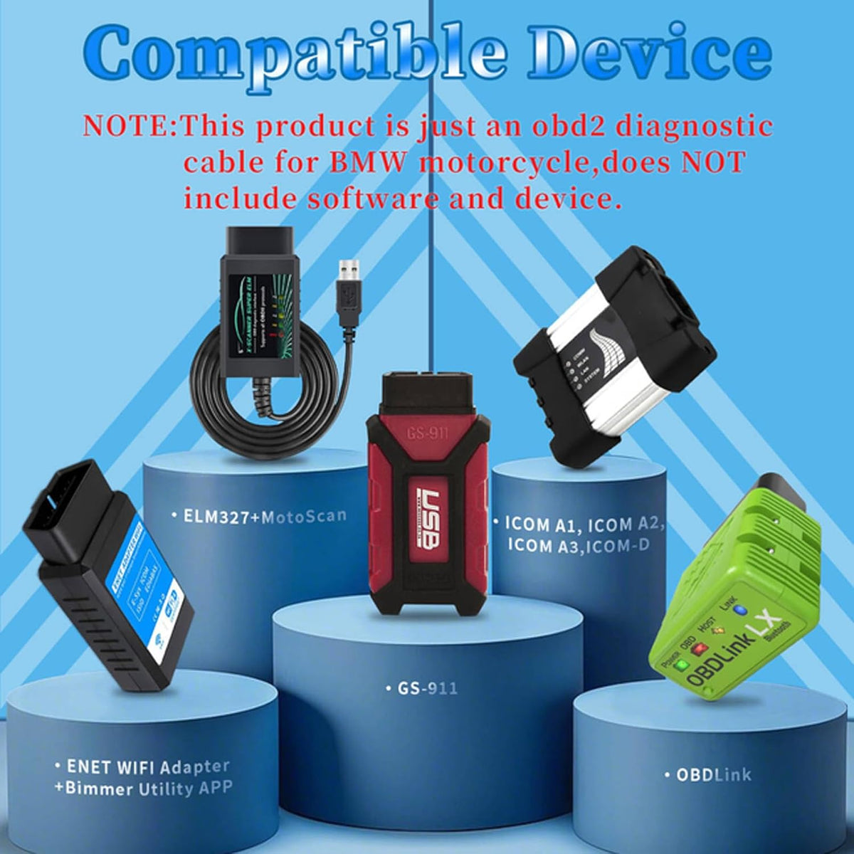 OBD2 Adapter Cable for BMW Motorcycle 10 Pin to 16 Pin Connector