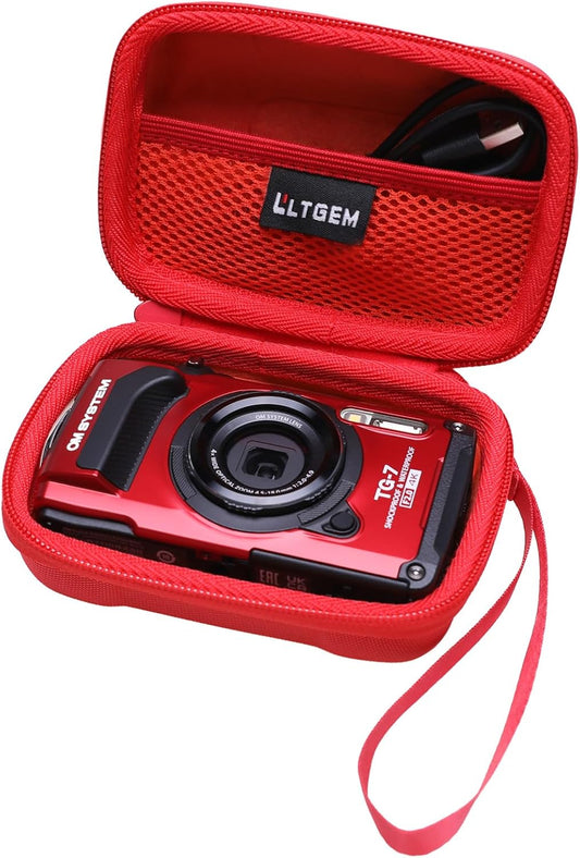 LTGEM Case Compatible with OM SYSTEM Olympus Tough TG-7 / TG-6 / TG-5 / TG-4 Underwater Digital Camera, Hard Travel Carrying Storage Bag - Red(Case Only)