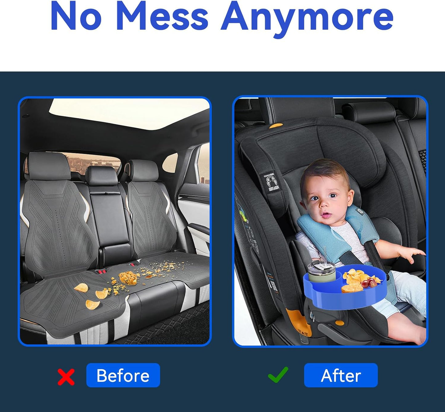 Kids Car Seat Tray, Travel Tray with Cup Holder for Toddler Baby, Kids Car Seat Food Snack Organizer for Road Trip, Stroller snack tray travel must haves - Blue