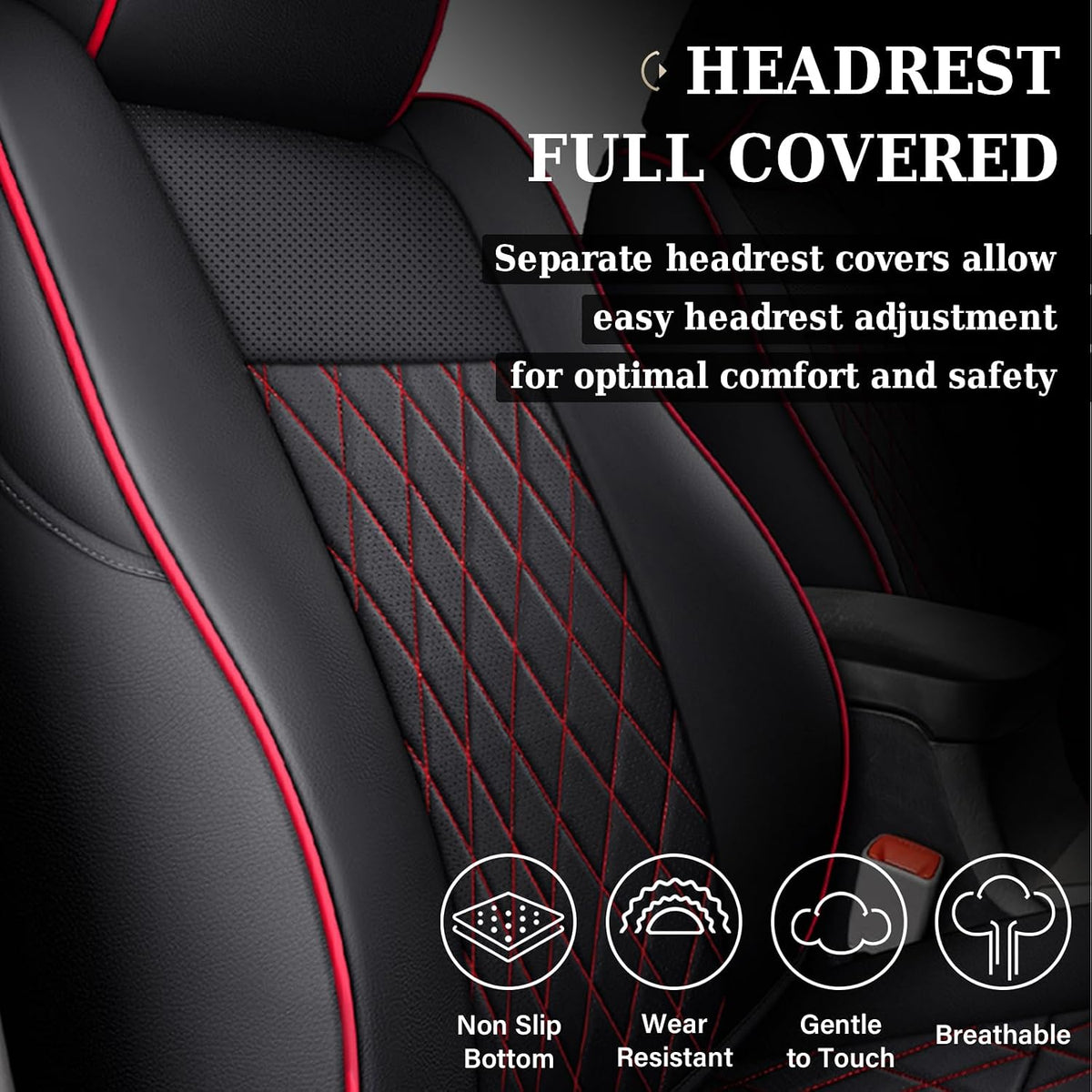 Coverado Tacoma Seat Covers, Car Seat Covers Front Seats, Leather Seat Covers for Cars Car Seat Protector Cushion Tacoma Accessories Custom Fit 2005-2023 Toyota Tacoma Double/Crew Cab(Red)