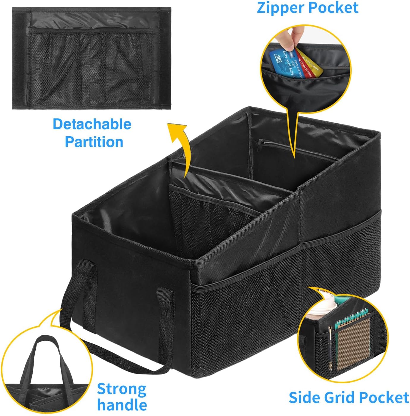 Car Organizer, Car Backseat Organizer for kids, Car Organizer with Divide, Handles and Multiple Mesh Pockets, Passenger Seat Organizer, Travel Accessories Collapsible Small Car Seat Storage Caddy