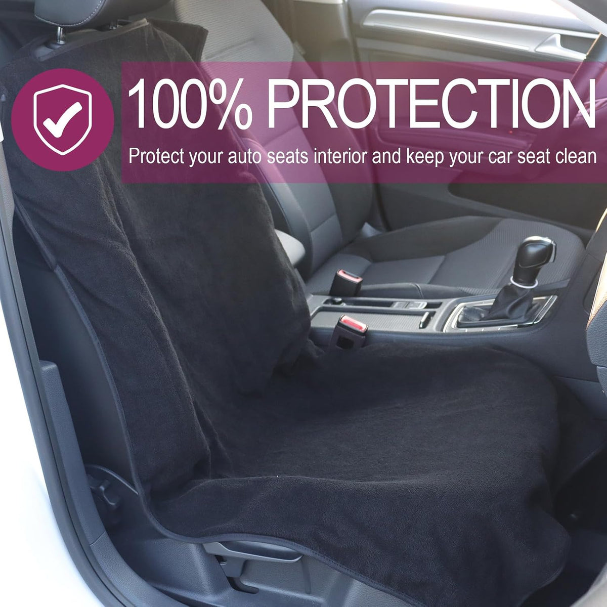 Car Seat Towel Covers Front Seats Protector for Gym and Workout, Automotive Washable Driver Cars Seat Sweat Cover for Dog, Compatible with Tesla Model Y Juniper/3/X/S (Fleece Black, 1Pcs)