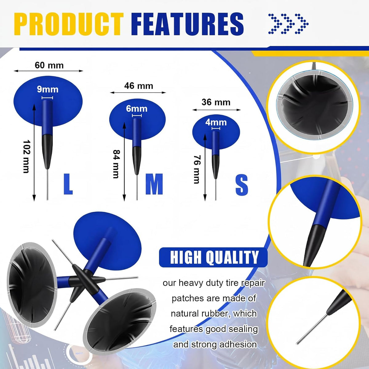Tallew 148 Pcs Heavy Duty Tire Patches Kit, Rubber Radial Tire Patch Plug