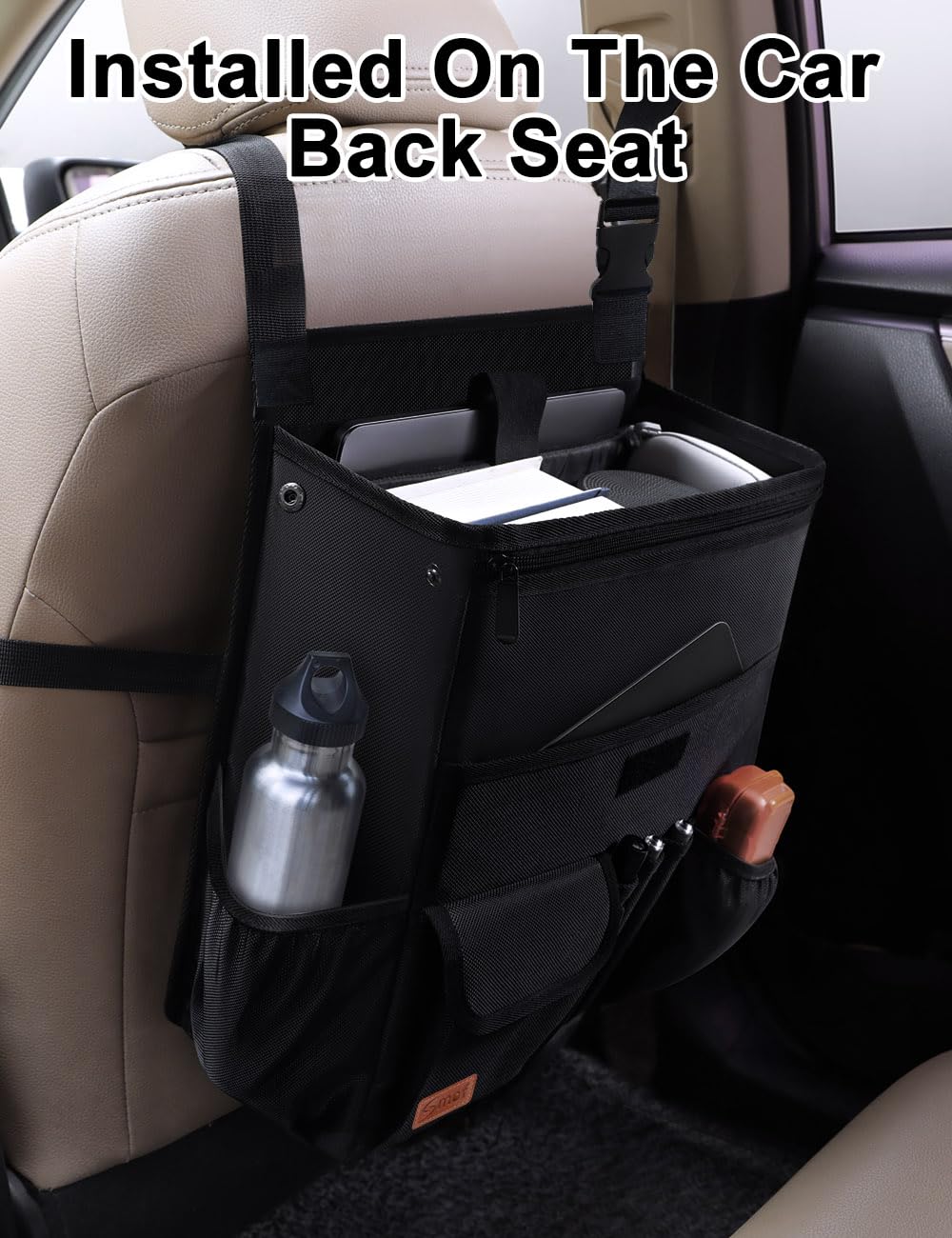 Smof Car Organizer for Front Seat - Hanging Car Seat Storage Organizer for Office/Kids/Truck,Multiple Pockets Car Seat Organizer with Separately Pokect for Laptop, Cup Holde & Travel Accessories