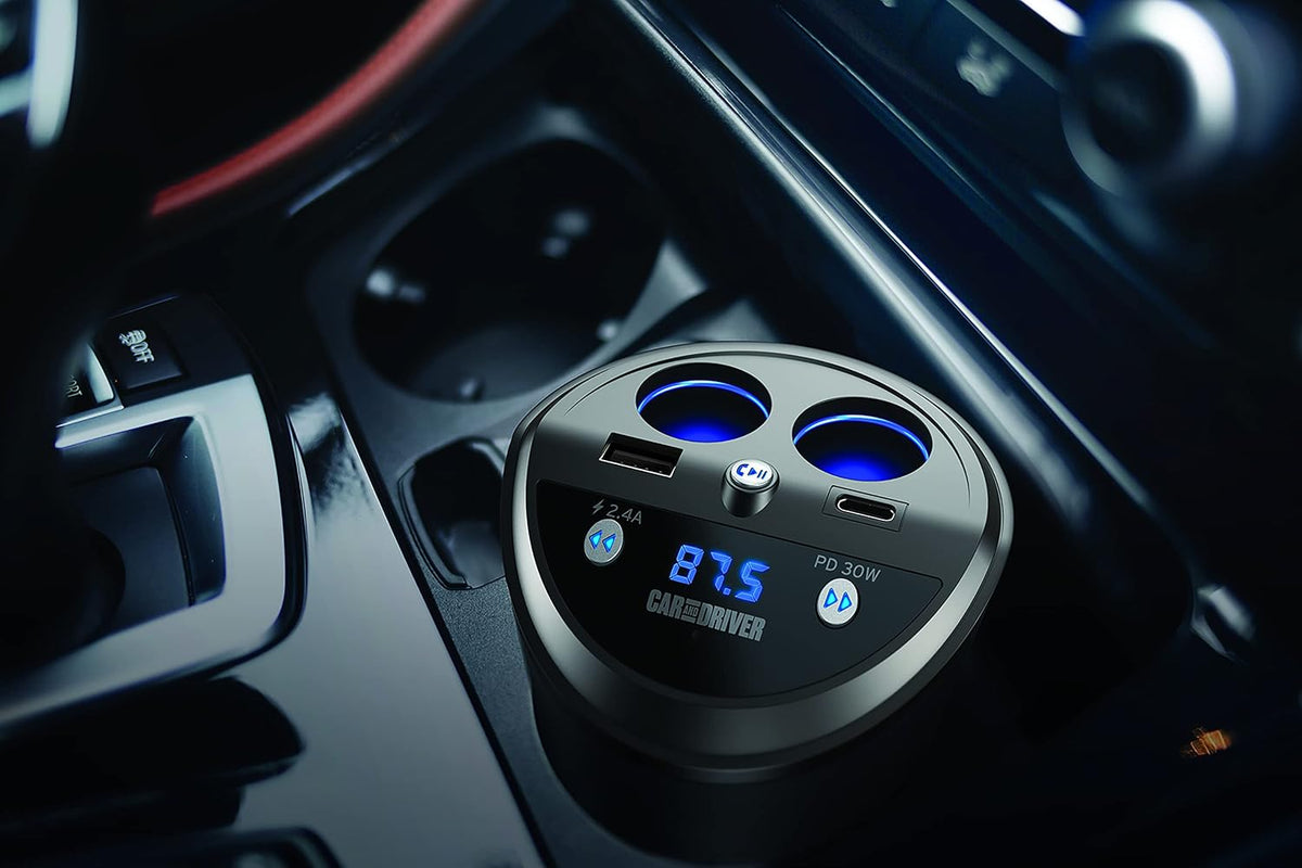 Bluetooth Car Adapter, FM Transmitter, USB-C Port, Cigarette Lighter Socket