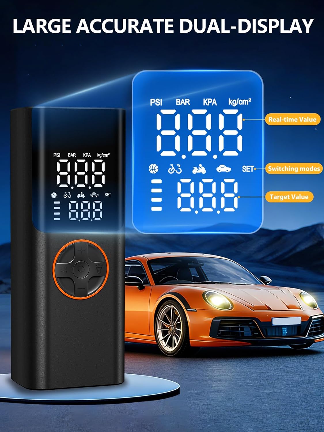 Tire Inflator Portable Air Compressor,12V DC, Rechargeable Battery