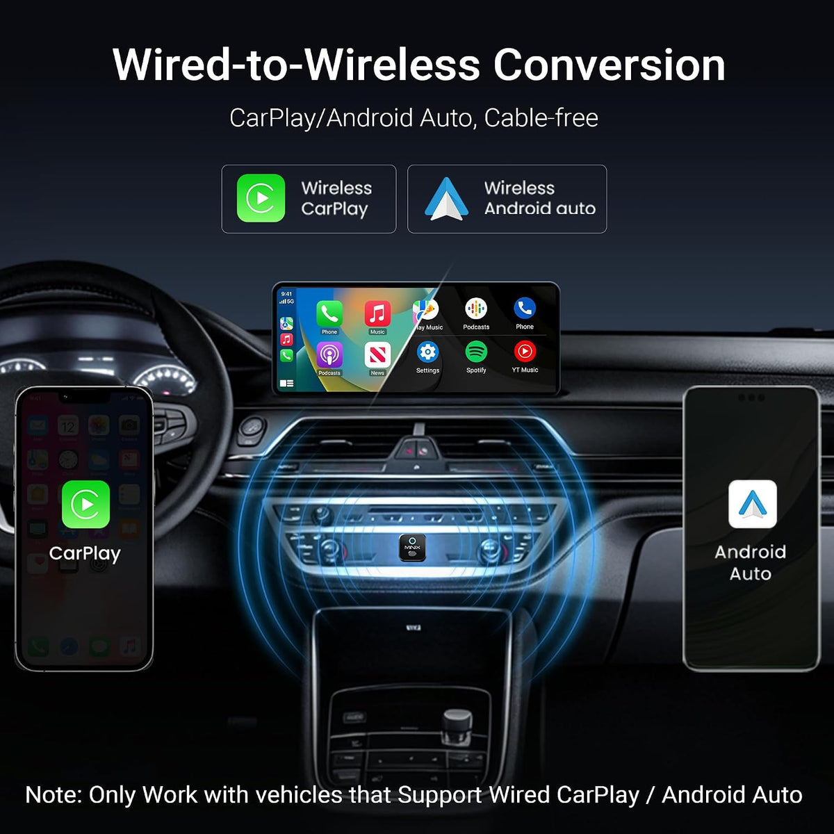 MINIX 2-in1 Wireless CarPlay Adapter for Apple & Android Auto