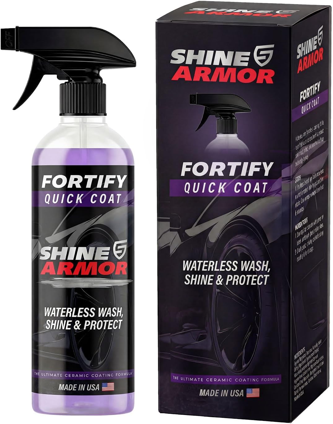 SHINE ARMOR Fortify Quick Coat - 16oz Ceramic Waterless Detailer Spray | 3-in-1 Wash, Wax & Nano-Ceramic Coating | Mirror Shine, Zero Streaks, No Dust Residue | 6-12 Month Protection | Made in USA