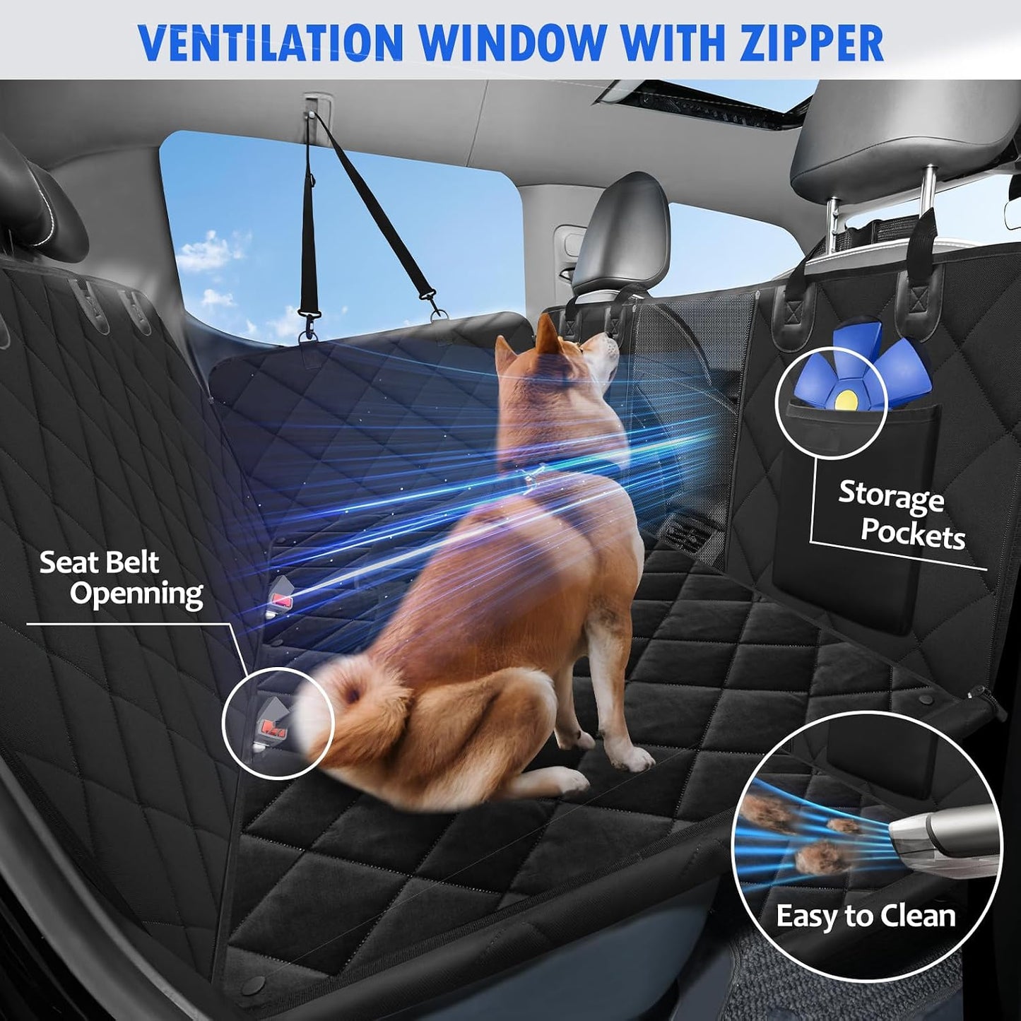 Back Seat Extender for Dogs-Large Space, Hard Bottom Dog Car Seat Cover for Back Seat with Blankets, Sturdy Backseat Extender for Dogs, Waterproof Dog Hammock for Car, SUV, Truck
