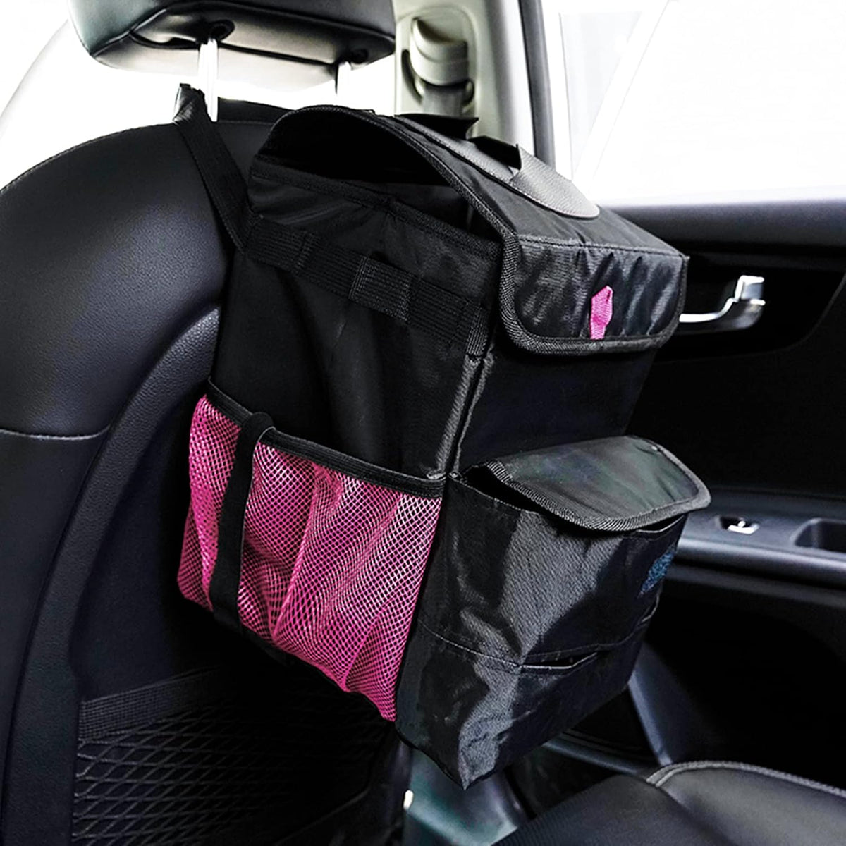 Car Trash Can Foldable Garbage Bin Leakproof 3 Gallons Black Pink