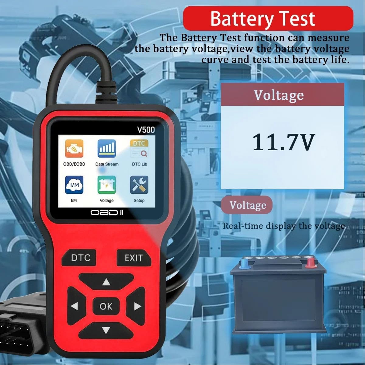 V500 OBD2 Scanner Diagnostic Tool, Professional Code Reader with Live Data Stream, DTC Lookup, I/M Readiness, O2 Sensor Test, EVAP System Test, Vehicle Info Display