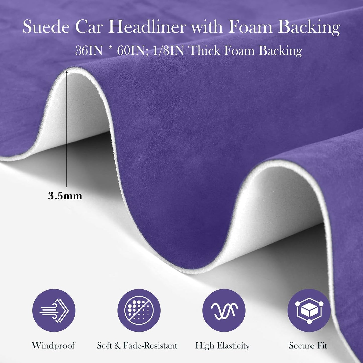 Purple Suede Headliner Fabric, 36" L×60" W Car Headliner Material, Tela para Tapizar Techo de Auto, Suede Wrap Car Interior with Foam Backing, Auto Roof Replacement Material for Truck