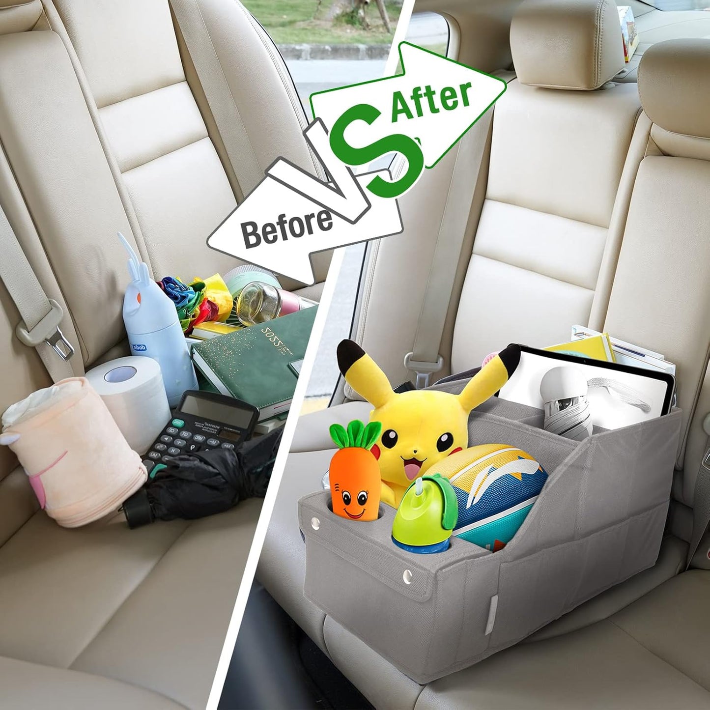 MULISOFT Car Seat Organizer - Backseat Organizer with 11 Storage Compartments and 2 Cup Holders for Travel, Kids