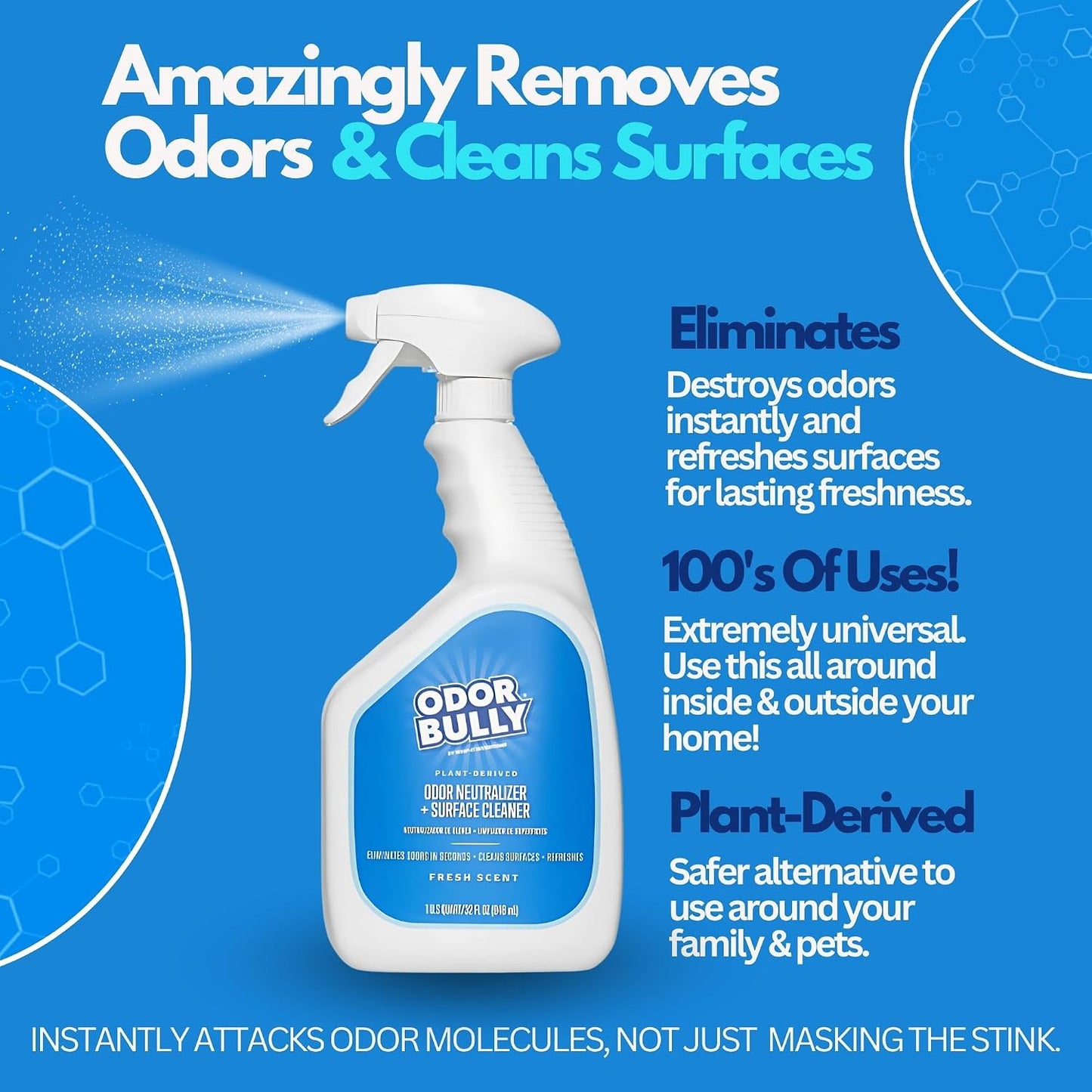 Whip-It Odor Bully Instant Odor Neutralizer Spray - Stain Remover and Odor Eliminator for Home and Car in One - 32oz