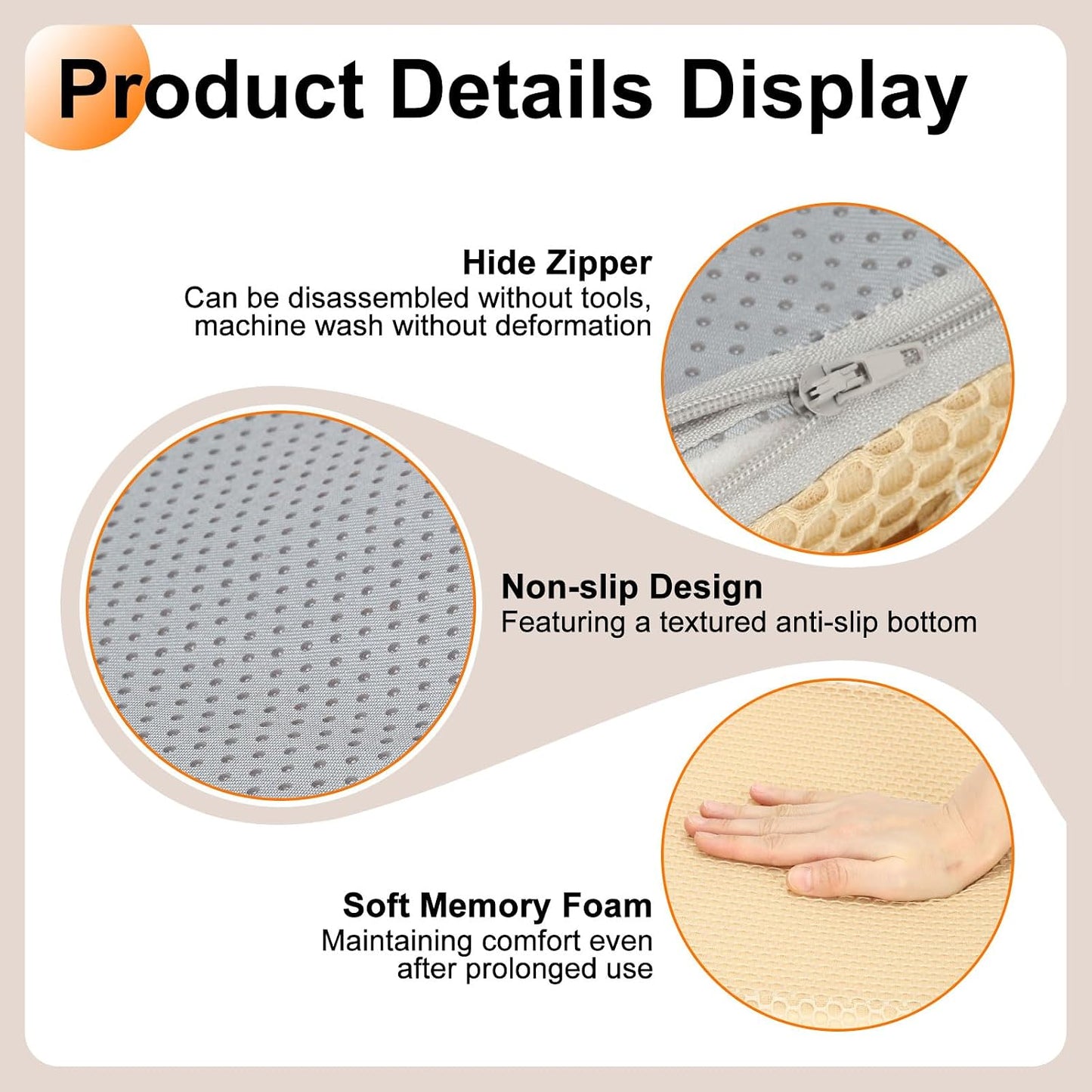 HARFINGTON Seat Cushion 2.36" Thick Comfort Memory Foam Office Chair Cushion with Non Slip Bottom for Car Seat Driver, Beige