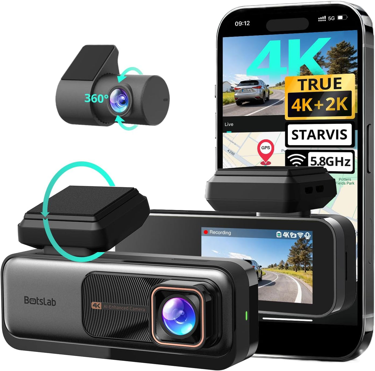 BOTSLAB G980H 4K STARVIS Dash Cam Front and Rear, No SD Card[2026 Upgraded]