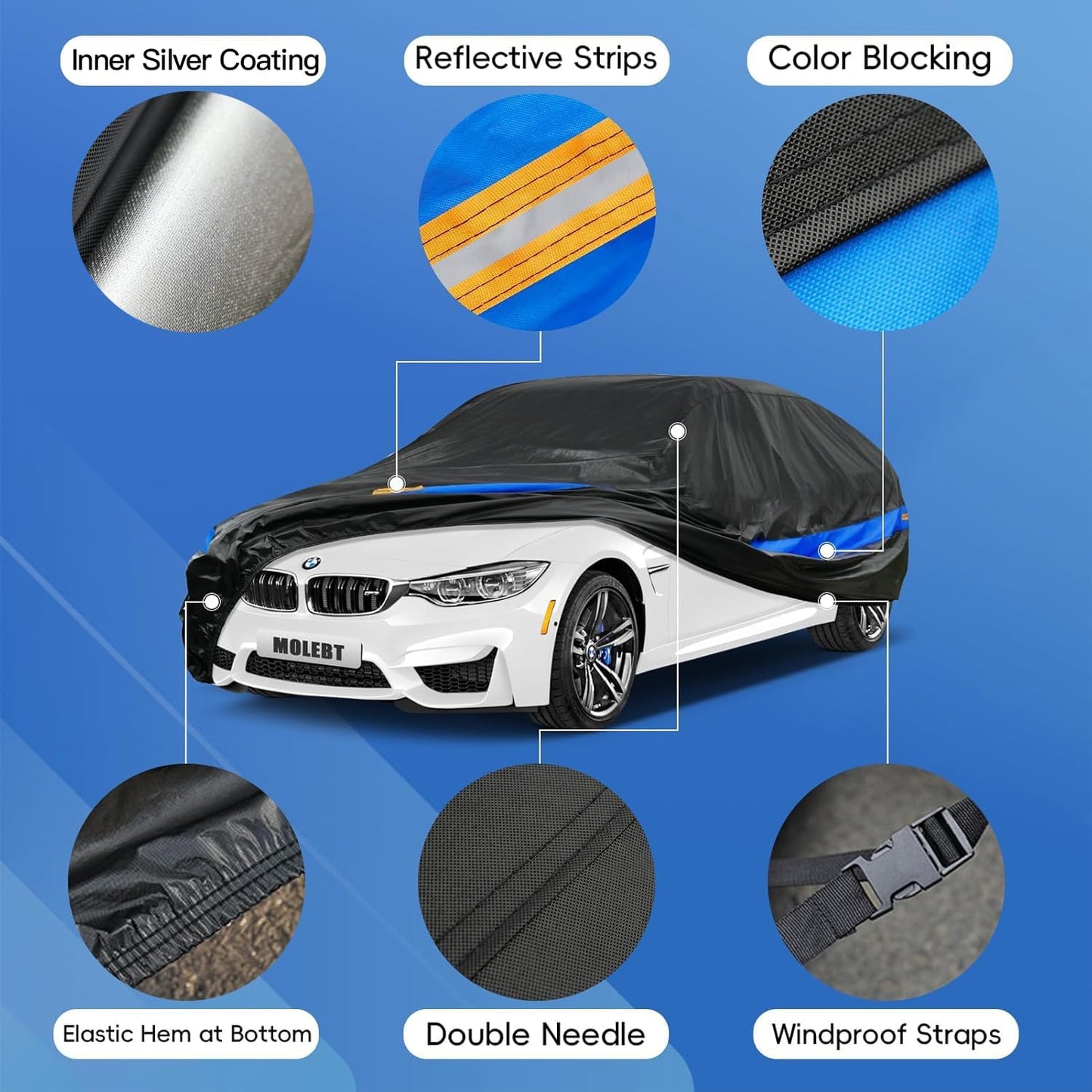 Car Cover Waterproof All Weather for Automobiles, Universal Fit Genesis G90, Ford Crown Victoria/Galaxie, Buick Roadmaster, Chevrolet Caprice etc, Suitable for Sedan Length up to 218 Inch.