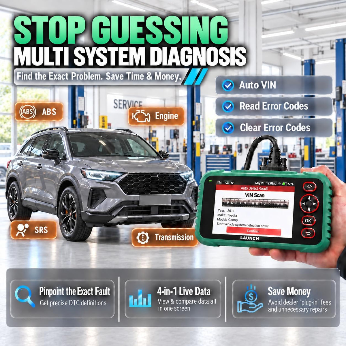 LAUNCH CRP129 Expert OBD2 Scanner, 13 Reset Services Diagnostic Scan Tool,ABS SRS Transmission Engine Code Reader, CAN FD & DoIP, FCA AutoAuth, Auto VIN, 64GB, Lifetime Free Update