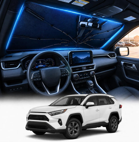 [2026 Upgraded] DooGooCoo Windshield Sun Shade Umbrella for Toyota Rav4 2019-2025 2026 [100% Sunlight Blocked, Cooling Ice Crystal] Sunshade for Car Windshield for Rav4 Sunshade, Custom Fit Rav4.