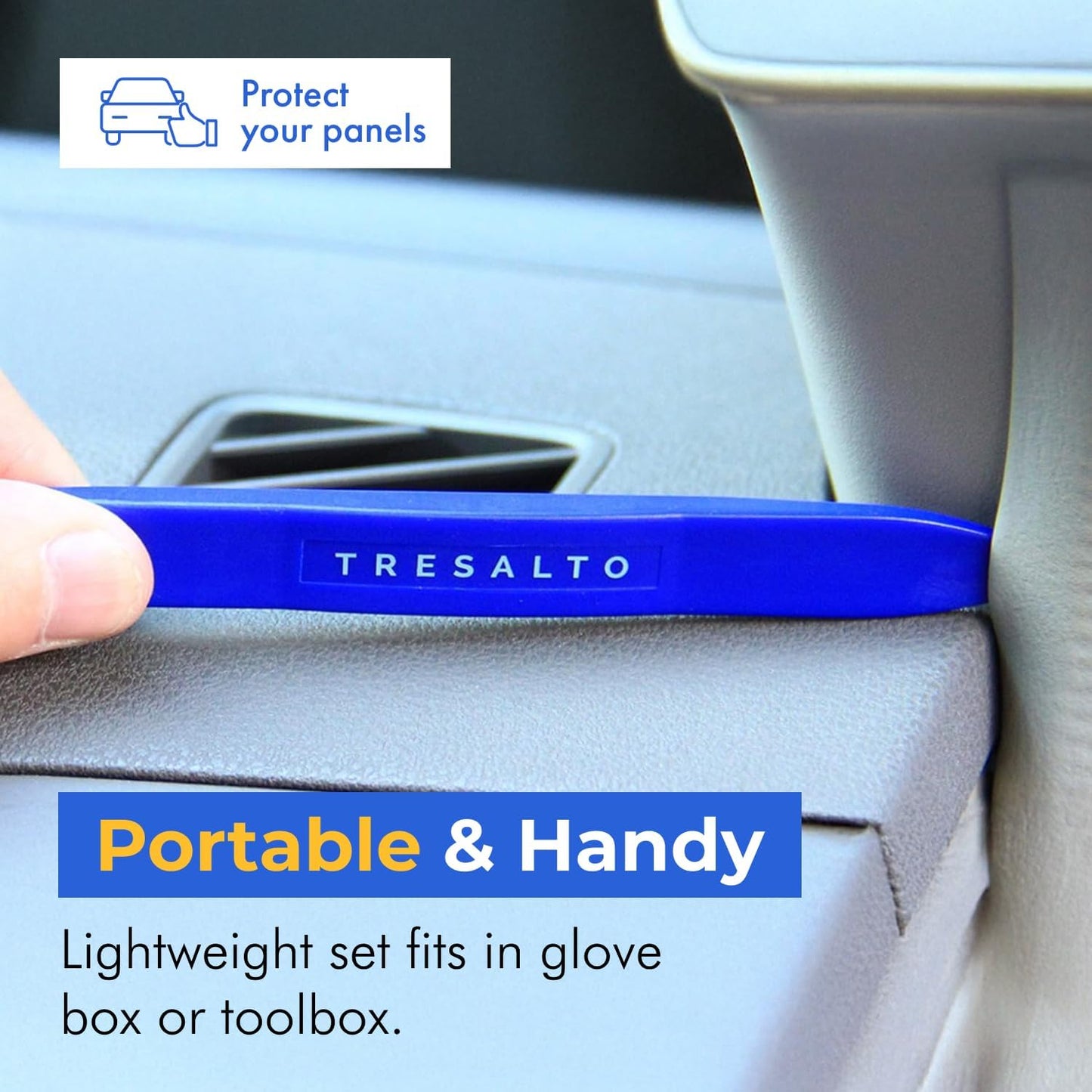 Tresalto Auto Trim Removal Tool Kit - 5 Piece Set for Dash, Door Panel, Clip Remover - Scratch-Resist Nylon Pry Tools for Interior Car Trims Work - Panel Prying Tools Included - Blue