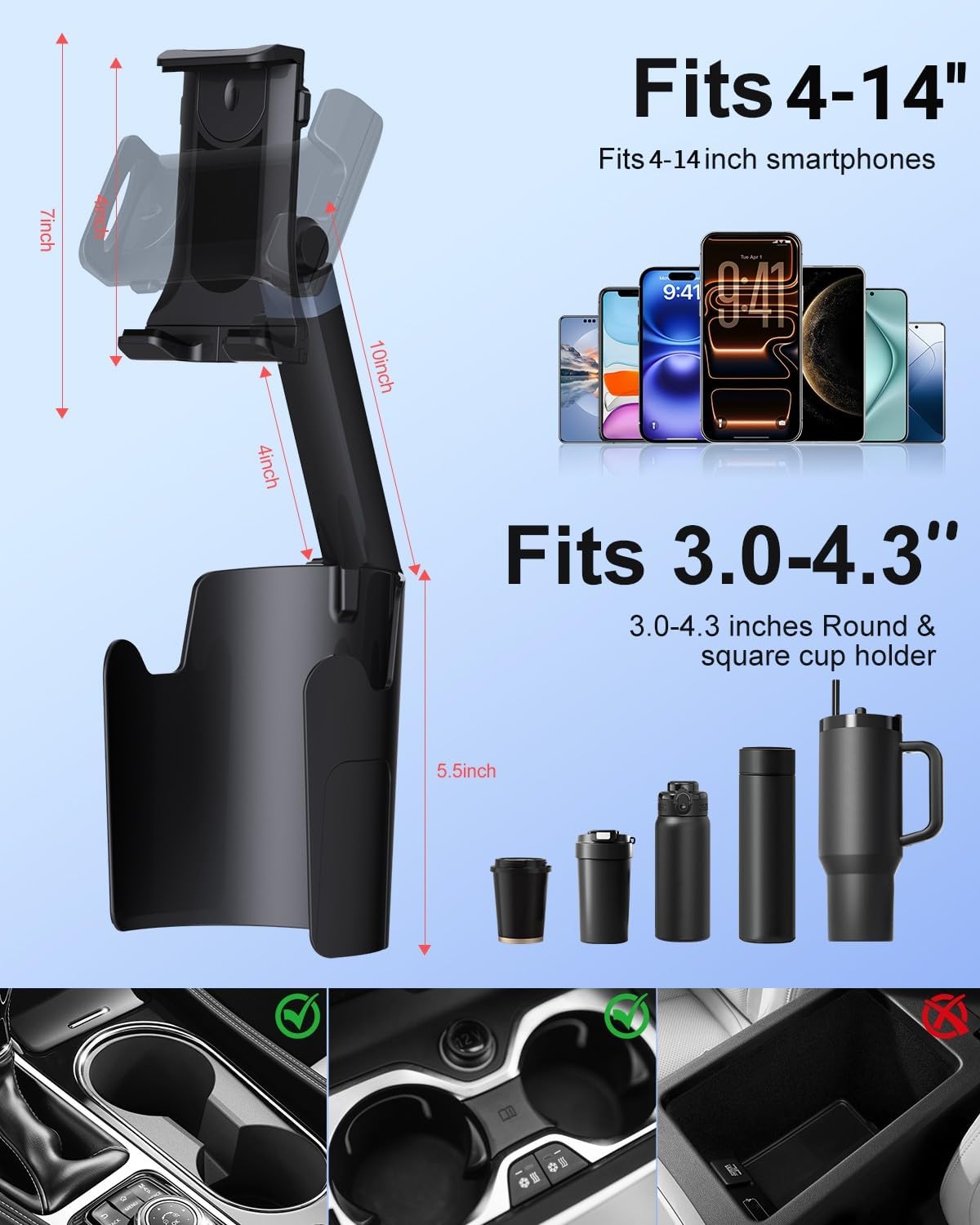 Vitog 2-in-1 Phone Holders for Your Car, Universal Cup Holder Phone Holder