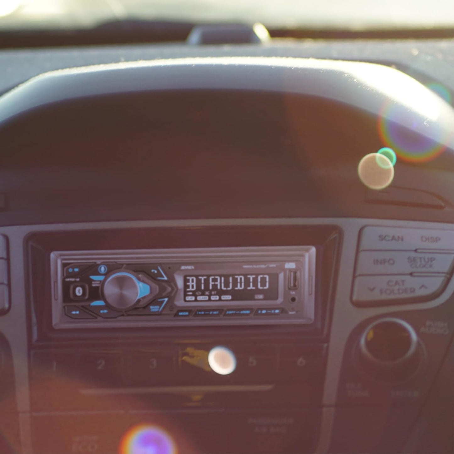 Jensen MPR210 Single DIN Bluetooth Car Stereo, Hands-Free, AM/FM, USB | Bluetooth hands-free calling and streaming, push-to-talk assistant, USB playback and charging