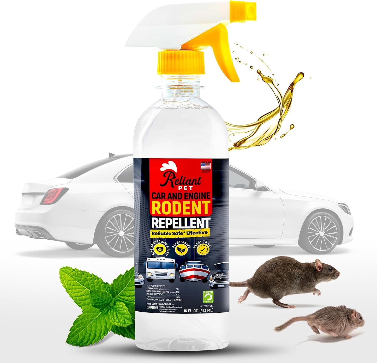 Rodent Repellent for Car Engines – Peppermint Oil Spray, 16 oz – Mouse & Rat Deterrent for Vehicle Engines, RVs, Trucks, Boats & ATVs – Plant-Based, Extra-Strength Formula