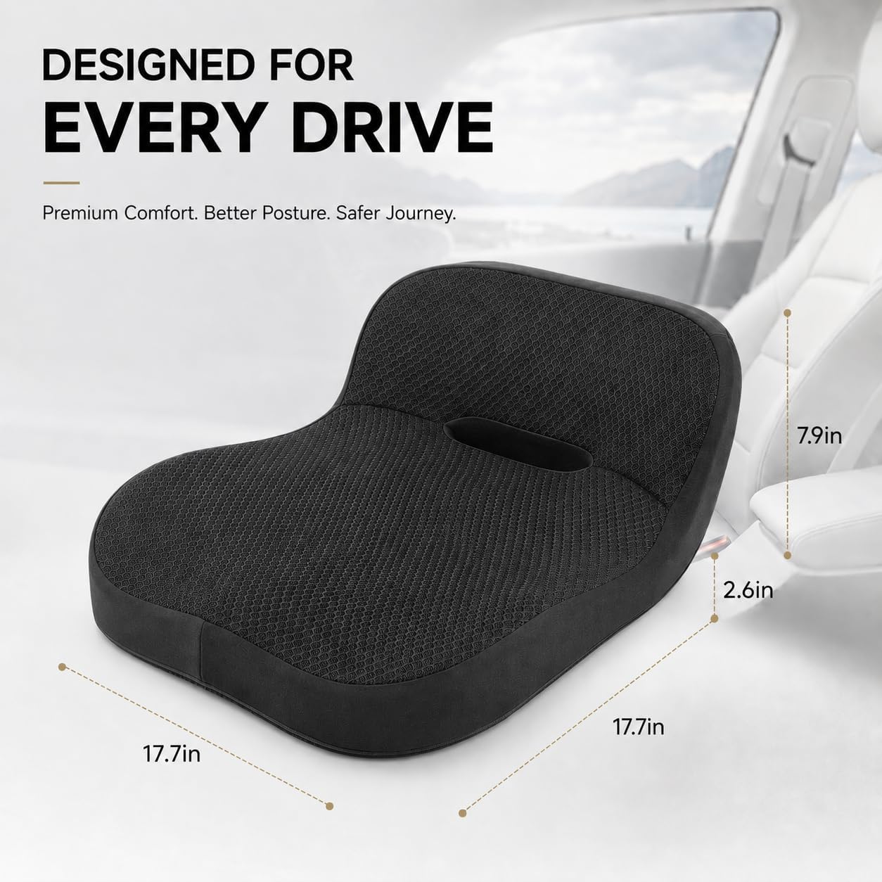 Car Seat Cushion with Integrated Lumbar Support, Memory Foam Pain Relief | Gap-Filling Design, Breathable Mesh Cover, Elevated Seating, Ergonomic Support for Driving Comfort and Long Trips
